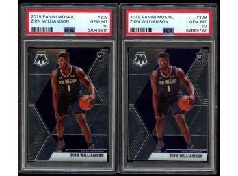 LOT OF 2 ~ 2019 PANINI MOSAIC BASKETBALL ZION WILLIAMSON ROOKIE CARDS PSA 10 GEM MINT