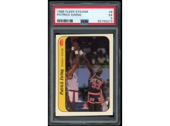 1986 Fleer Basketball Sticker #6 Patrick Ewing Rookie Card PSA 5 EX