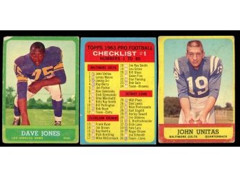 1963 Topps FOOTBALL JOHNNY UNITAS / CHECKLIST & Dave 'Deacon' Jones RC PR