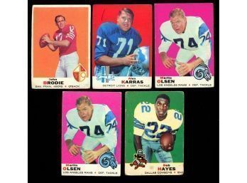 LOT OF 5 ~ 1969 TOPPS FOOTBALL CARDS