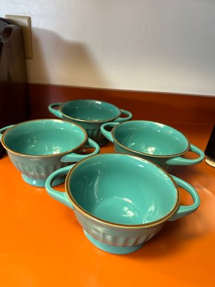 Kitchen Bowls With Handles Teal Lot Of Four