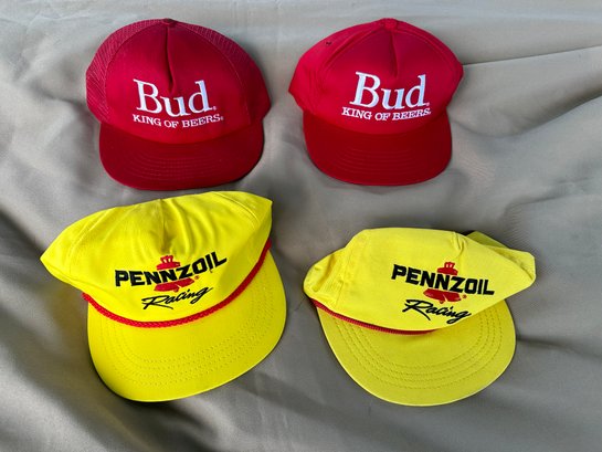 Hat Lot Bud King Of Beers Pennzoil Lot Of Four Hats