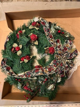 Christmas Holiday Wreath Greenery With Bow