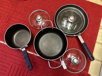 Cookware Pots And Pans Blue Glass Lids