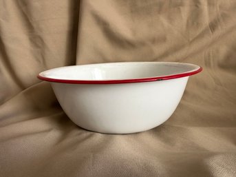 Enamelware Bowl White With Red Rim