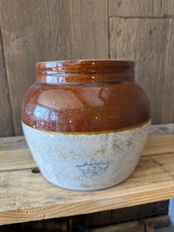 Stoneware Brown And Beige Pot Antique