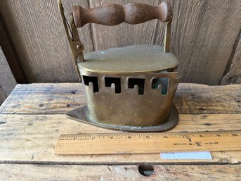Brass Antique Flat Iron Holder Wood Handle