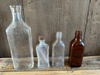 Glass Bottle Lot Of Four Bottles Antique