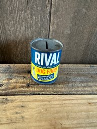 Rival Dog Food Can Bank Blue Yellow