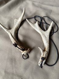 Deer Antler Antlers Lot Of Two On Rope