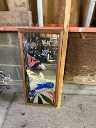 Framed Mirror With Bird And Flower