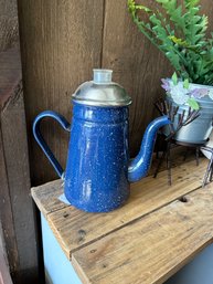 Blue Enamelware Tea Kettle Teapot With Lid