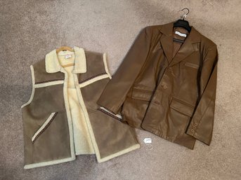 Men's Tan Vest And Leather Blazer