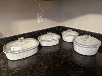 Bakeware Casserole White Lot Of Four With Glass Lids