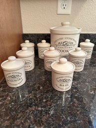 Country Stoneware Spice Containers With Lids