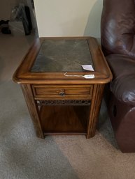 Wood And Slate End Table A