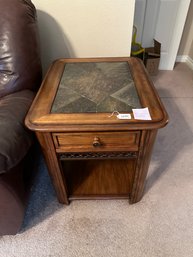 Wood And Slate End Table B