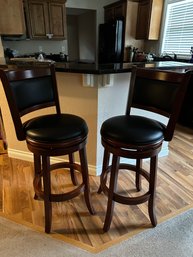 Bar Stool Lot Of Two Wood Swivel Stools