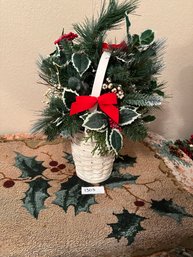 Holiday Greens In A White Basket Christmas