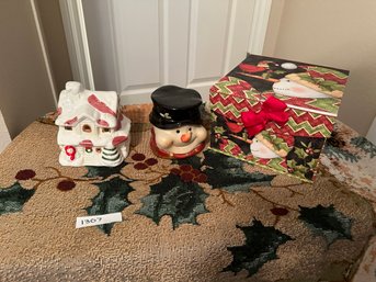 Snowman Cookie Jar Christmas Box Decor