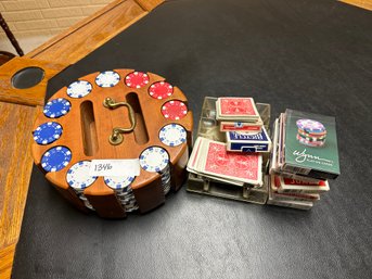 Poker Chips Caddy With Playing Card Lot Cards