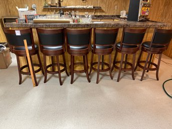 Bar Stool Lot Of Six Swivel Wood And Black