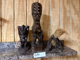 Tiki Figure Lot Three Figurines