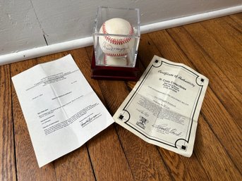 Baseball Signed Joe Dimaggio With Display Case