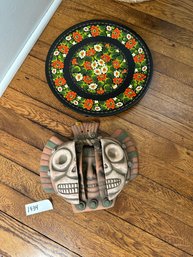 Clay Layered Mask Wall Decor With Floral Plate