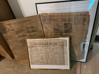 Titanic News Print Framed Newspaper Lot Of Three 1912