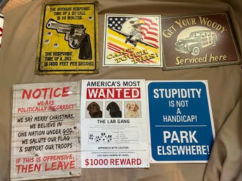 Novelty Metal Sign Lot Of Five Signs