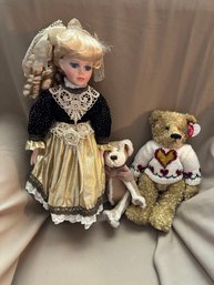 Second Chance Doll Porcelain With Bears Lot