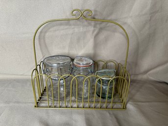 Mason Jar Lot With Metal Basket