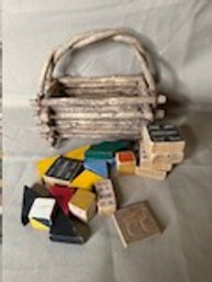 Vintage Wood Toy Blocks And Basket