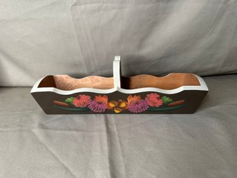 Wood Box With Painted Flowers Acorns Signed