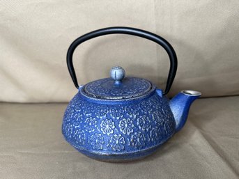 Cast Iron Tea Pot Blue Floral Pattern