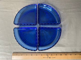 Cobalt Blue Glass Four Piece Relish Candy Dish