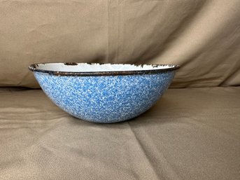 Antique Enamelware Blue And White Bowl