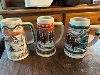 Budweiser Stein Mug Lot Of Three Hometown Holiday