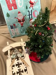 Christmas Decorations Sled And Gift Bag