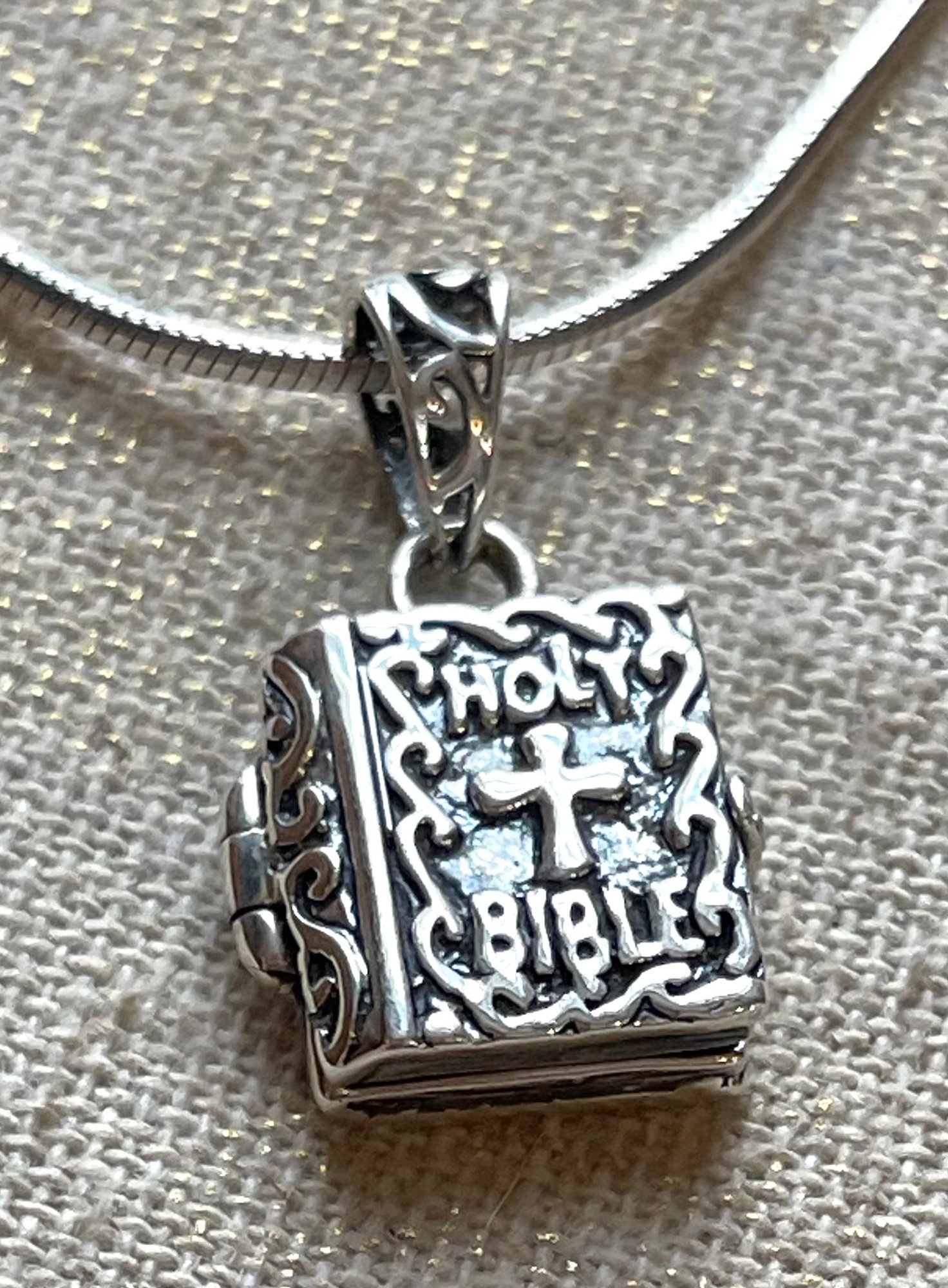 Sterling Silver Necklace Holy Bible Locket On SS Snake Chain #12759 ...