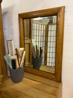 Heavy Primitive Mirror With Wood Backing And Smooth Wood Frame 18x25 Inches