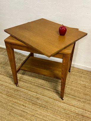 Antique Wood Table Swivel Top With Casters