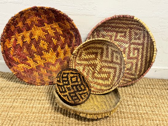 Set Of Five Round  Woven Baskets