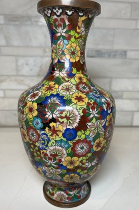 Antique/vintage Cloisonne  Enamel Brass Vase.  Great Vibrant Colors And Pattern.