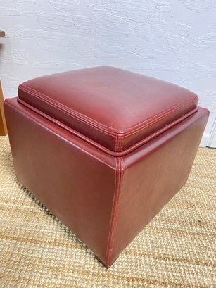 Newer Cube Stool/Table In Rich Red Leather