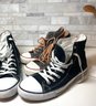 His & Hers Sneakers, Converse Gray Hidden Wedge (7) And Black High Top Sneakers (11)