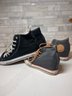 His & Hers Sneakers, Converse Gray Hidden Wedge (7) And Black High Top Sneakers (11)