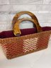Gorgeous Lubid /abaca   Artisan Woven Handbag With Carved Wood Handles And Top Zipper.