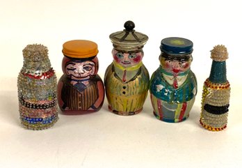 Five Painted And Beaded Folk Art Bottles